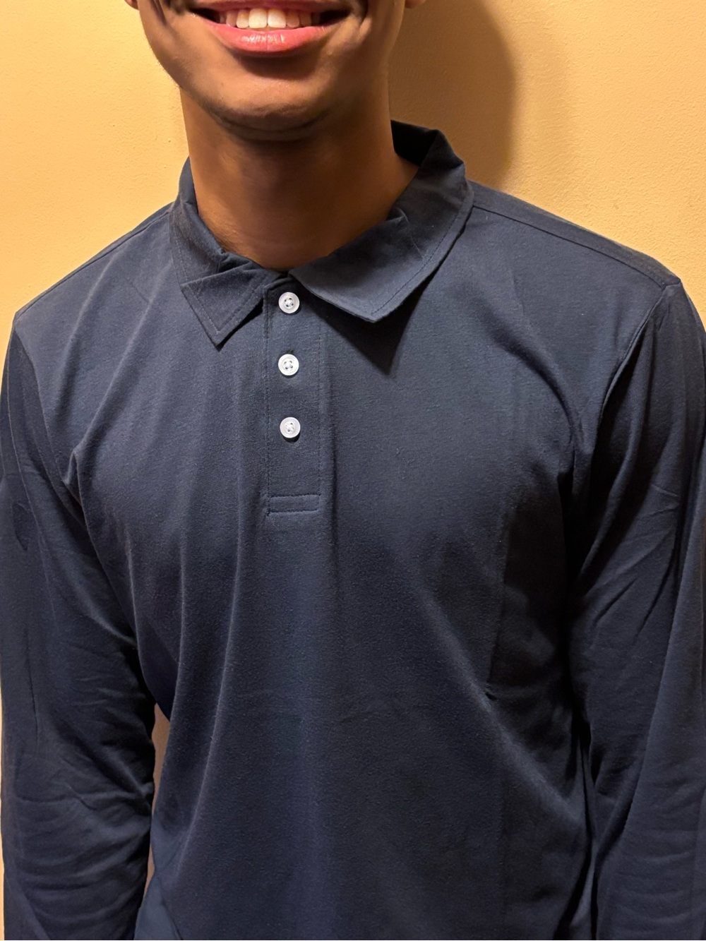 Men's Long-Sleeve Polo Shirt in Navy - Picture 2 of 5
